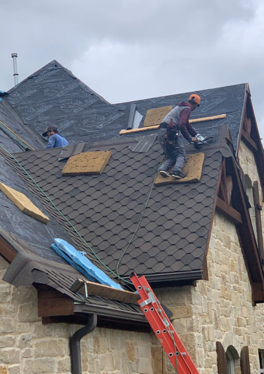 men working ladder roofing residential forney tx